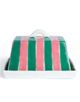 Noss | Large Butter Dish | Pink & Green Stripe