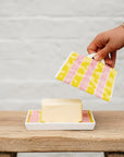 Noss | Large Butter Dish | Pink & Yellow Stripe