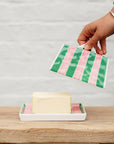 Noss | Large Butter Dish | Pink & Green Stripe