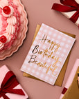 Birthday | Happy Birthday Beautiful - Pink Check