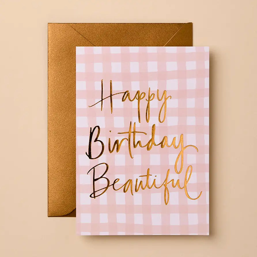 Birthday | Happy Birthday Beautiful - Pink Check