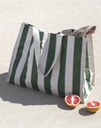 Carryall Beach Bag | The Vacay Olive Stripe