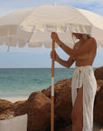 Beach Umbrella | Mango Bay Golden Mustard Stripe
