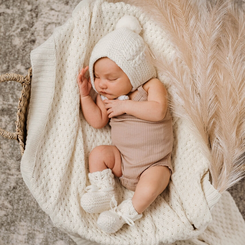 Merino Bonnet &amp; Booties Set | Ivory